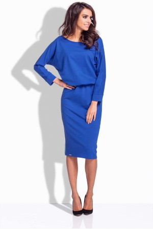 Rochie casual albastru cu lungime medie si maneci lungi